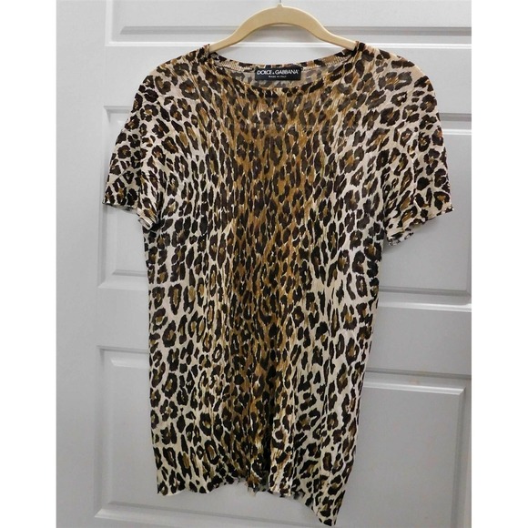 Dolce Gabbana Amimalier‎ Leopard Sheer Short Sleeve Blouse Italy sz 44 - Picture 1 of 5